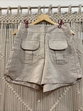 NWT Porto D Almas High-Waist Linen Cargo Shorts